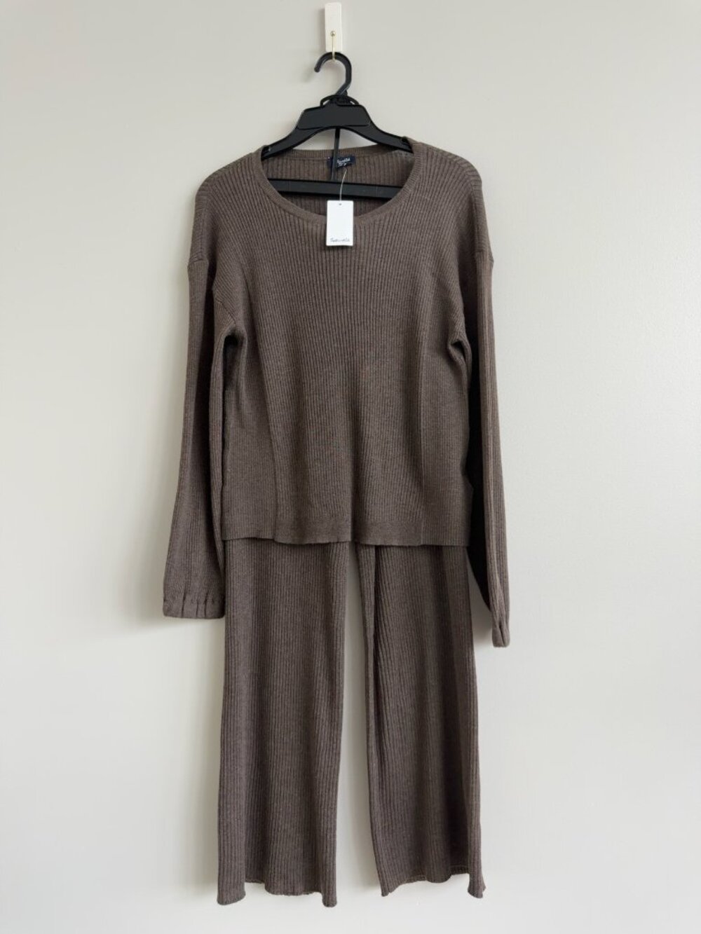 NWT Splendid Rib Knit Lounge Set | Small | Brown Wide Leg Sweater | MSRP $336